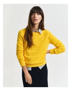 Textured Cotton Crew Neck Knit in Daffodil Yellow