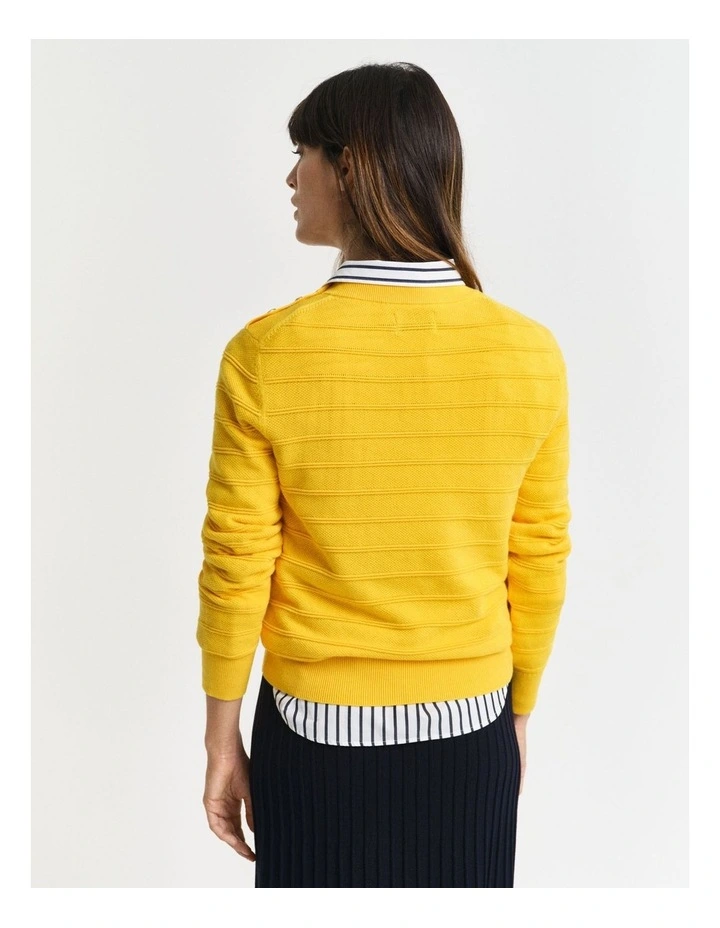 Textured Cotton Crew Neck Knit in Daffodil Yellow image 2