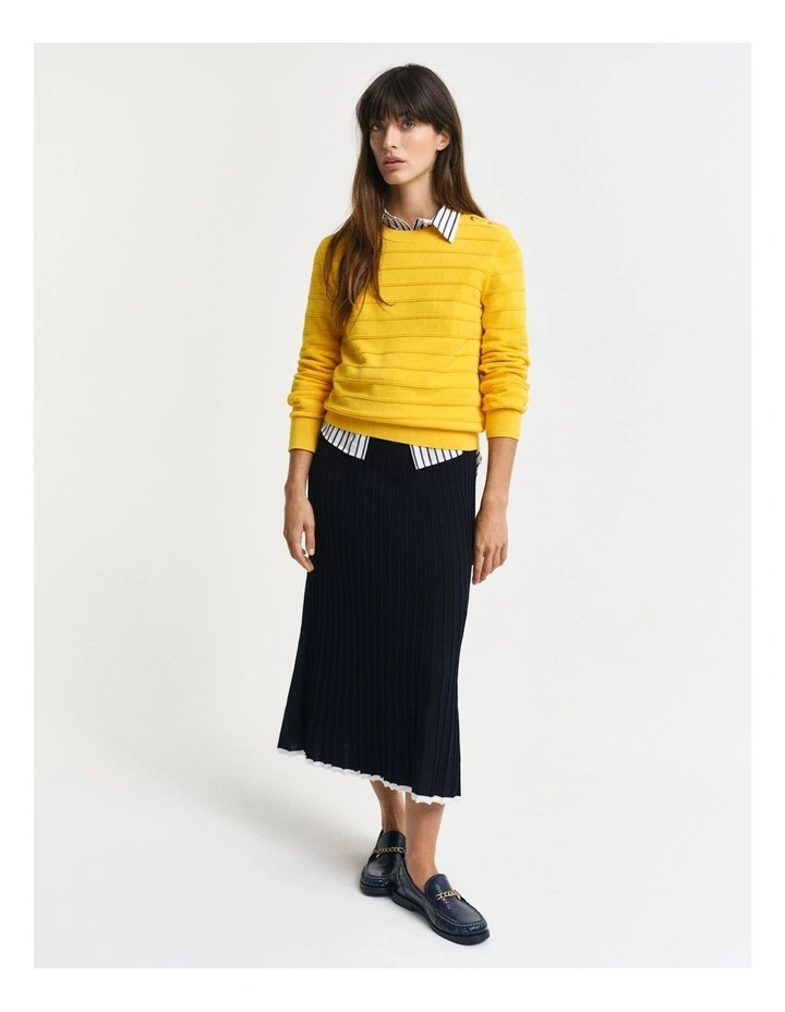 Textured Cotton Crew Neck Knit in Daffodil Yellow image 3