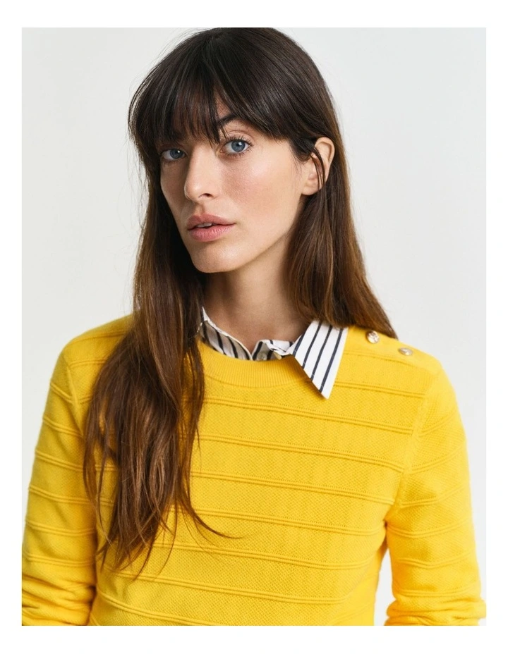 Textured Cotton Crew Neck Knit in Daffodil Yellow image 4