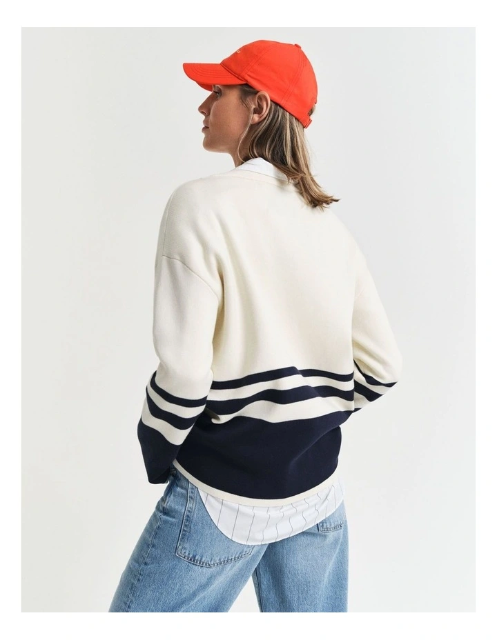 Varsity V-Neck Cardigan in Cream image 2