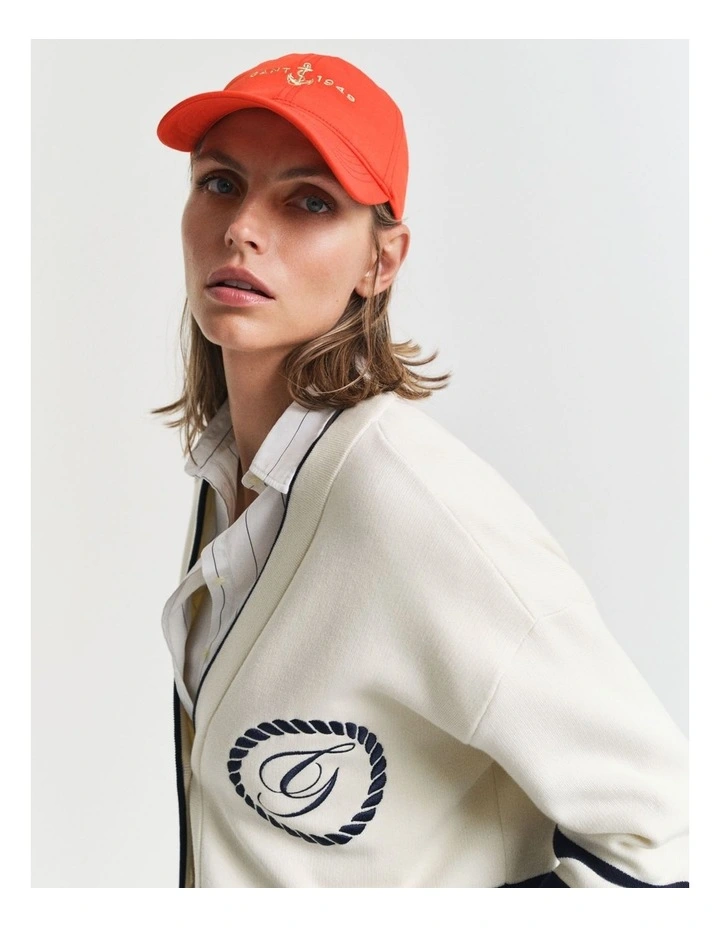 Varsity V-Neck Cardigan in Cream image 3