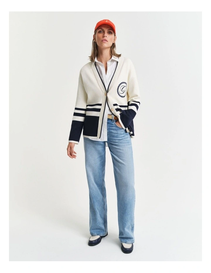 Varsity V-Neck Cardigan in Cream image 4
