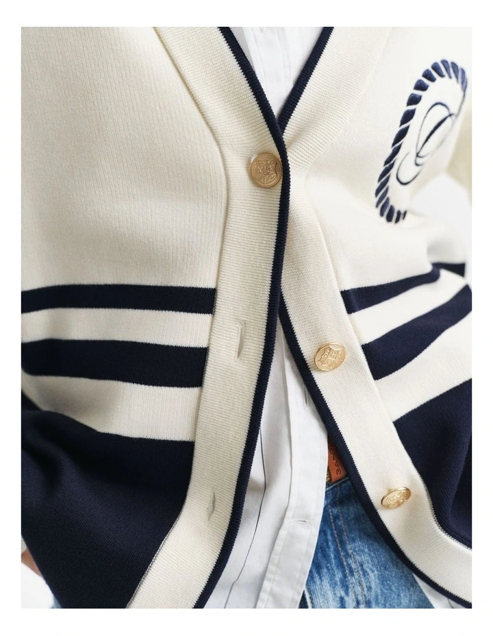 Varsity V-Neck Cardigan in Cream image 5