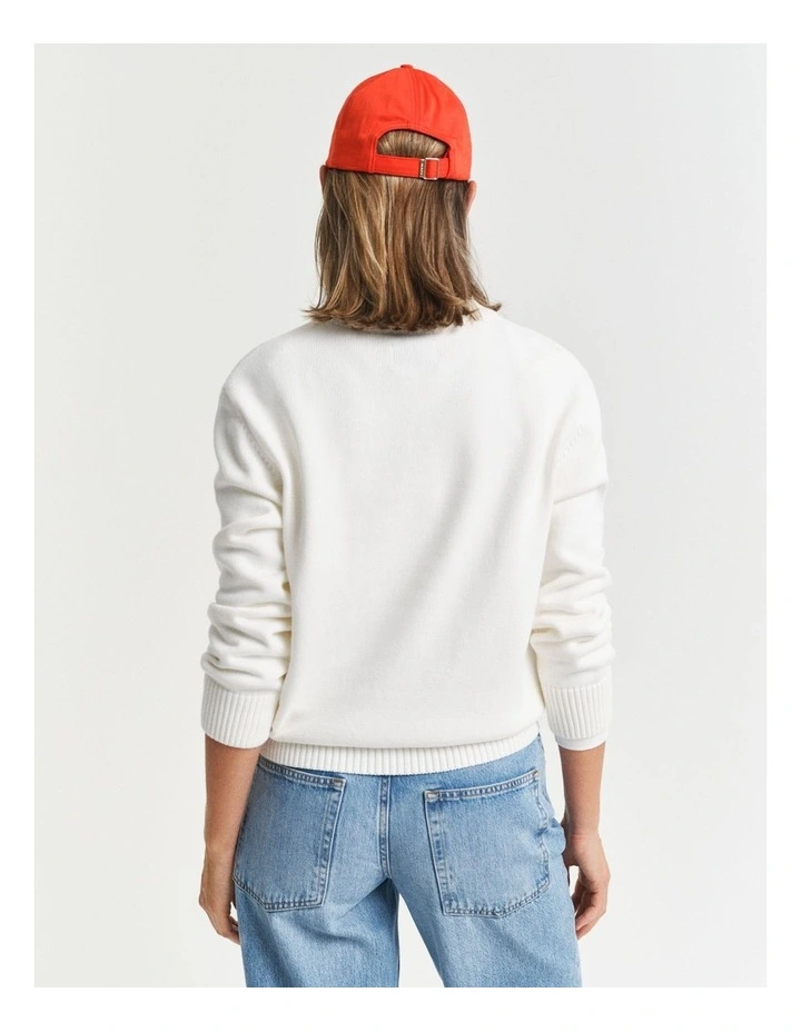 Graphic Cotton Crew Neck Knit in Eggshell image 2