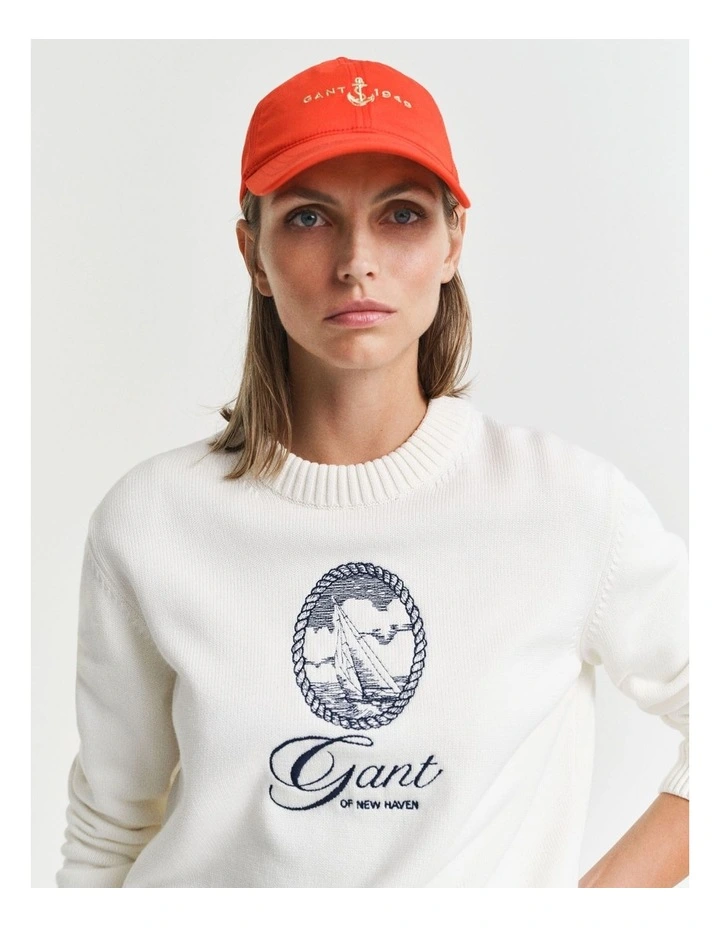 Graphic Cotton Crew Neck Knit in Eggshell image 3