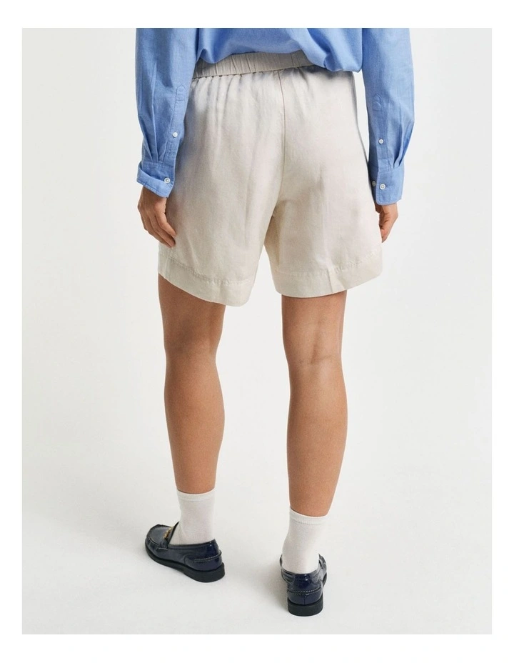 Relaxed Fit Linen Blend Pull On Shorts in Putty image 2