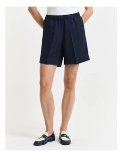 Relaxed Fit Linen Blend Pull On Shorts in Evening Blue