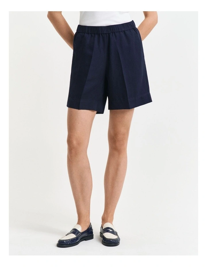 Relaxed Fit Linen Blend Pull On Shorts in Evening Blue image 1