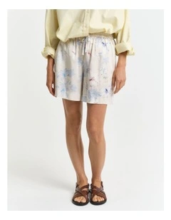 Relaxed Fit Floral Print Shorts in Putty