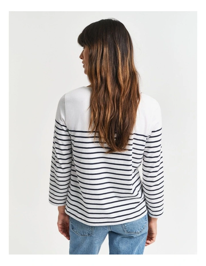 Regular Fit Breton Boat Neck T-shirt in Evening Blue image 2