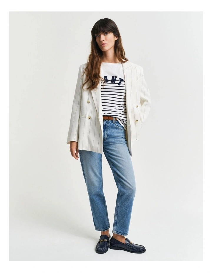 Regular Fit Breton Boat Neck T-shirt in Evening Blue image 3