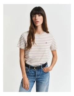 Regular Fit Striped Shield Short Sleeve T-shirt in Dry Sand