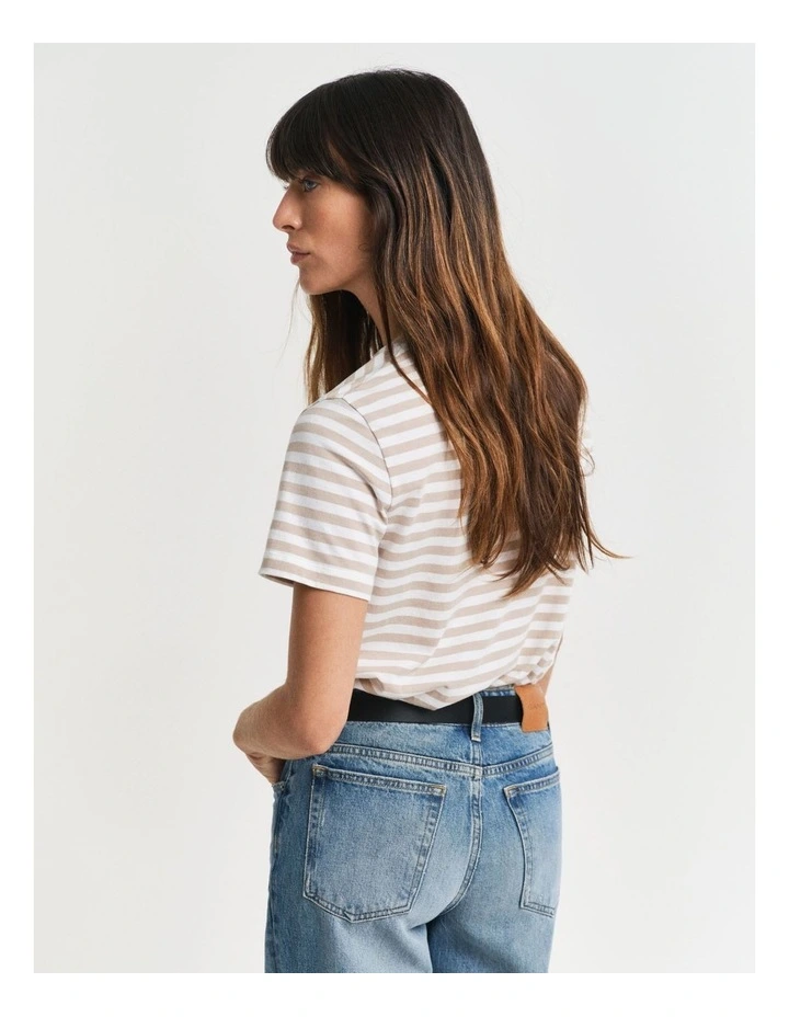 Regular Fit Striped Shield Short Sleeve T-shirt in Dry Sand image 2