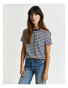 Regular Fit Striped Shield Short Sleeve T-shirt in Evening Blue