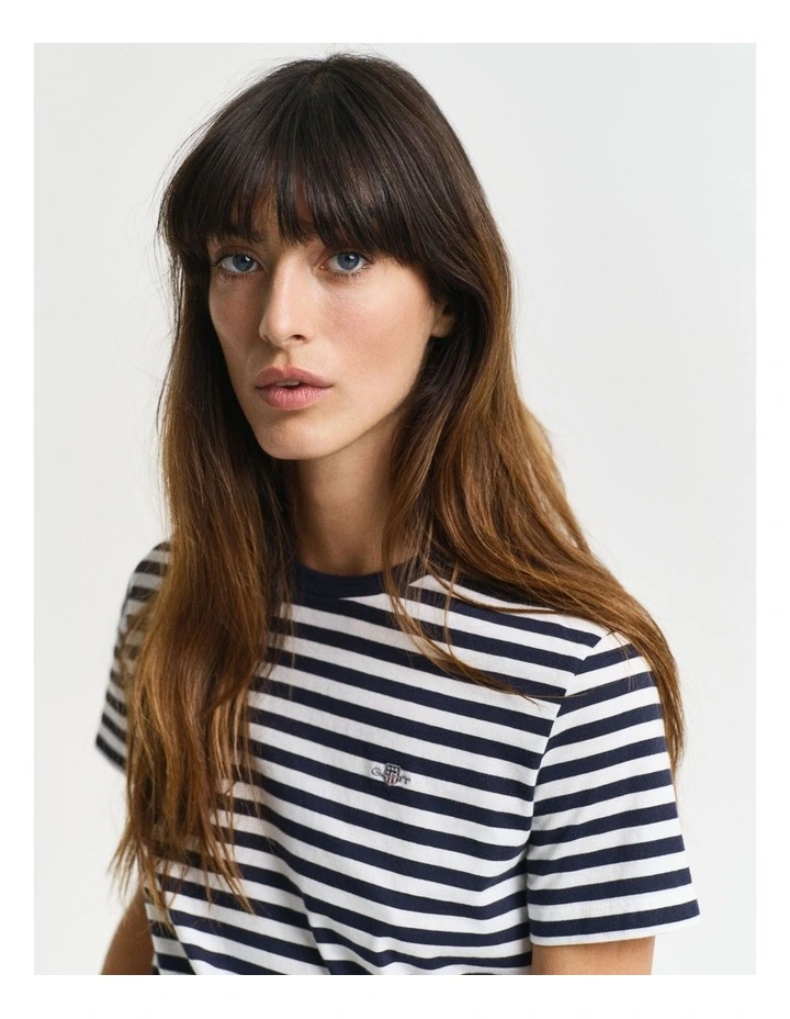 Regular Fit Striped Shield Short Sleeve T-shirt in Evening Blue image 3