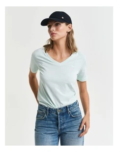 Regular Fit Sunfaded Short Sleeve V-Neck T-shirt in Faded Mint