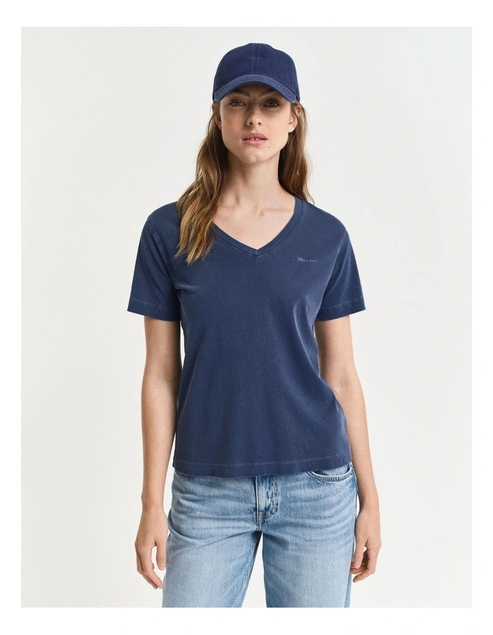 Regular Fit Sunfaded Short Sleeve V-Neck T-shirt in Persian Blue image 1