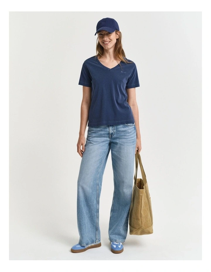 Regular Fit Sunfaded Short Sleeve V-Neck T-shirt in Persian Blue image 3