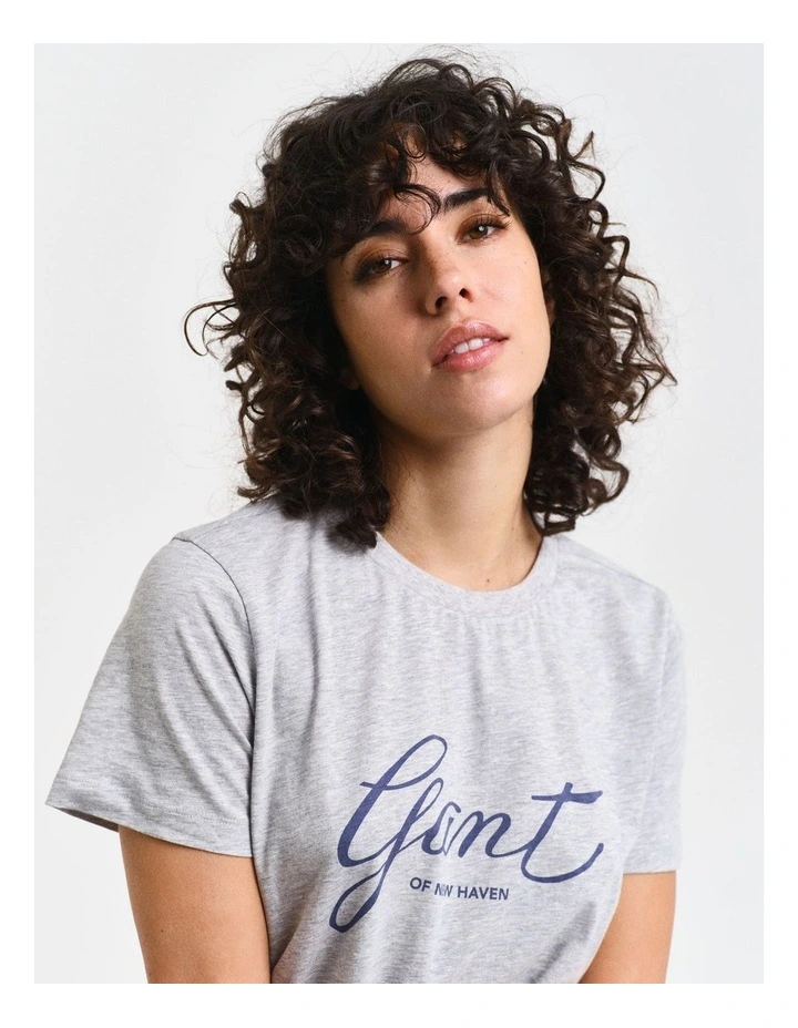 Script T-shirt in Light Grey Melange image 4