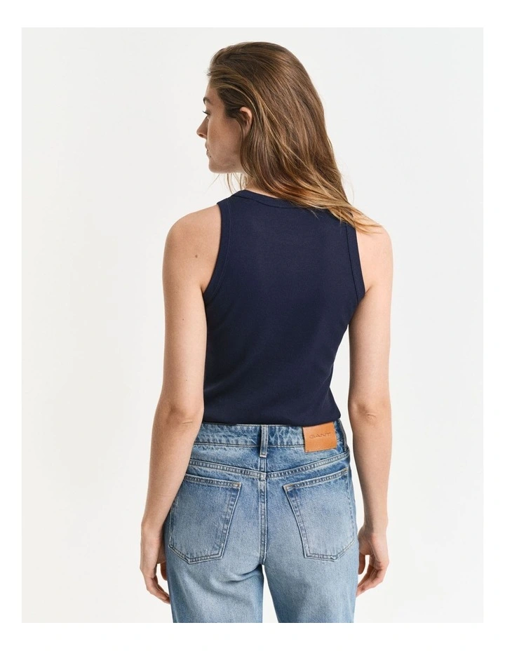 High Neck Rib Tank Top in Evening Blue image 2