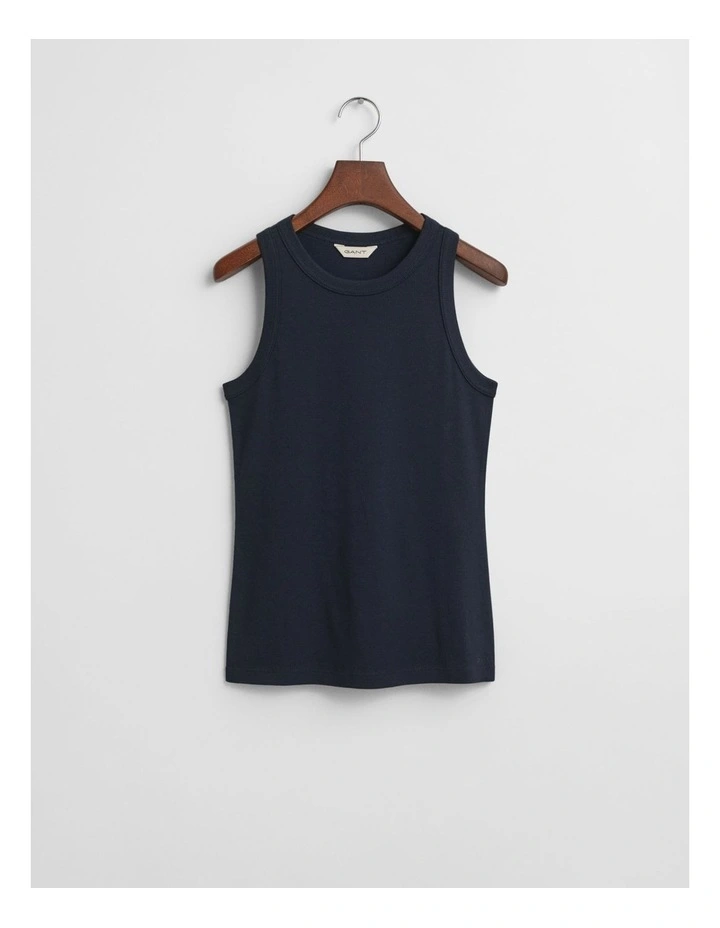High Neck Rib Tank Top in Evening Blue image 4