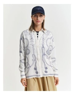Relaxed Fit Sailing Print Shirt in Cream