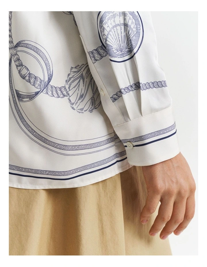 Relaxed Fit Sailing Print Shirt in Cream image 4
