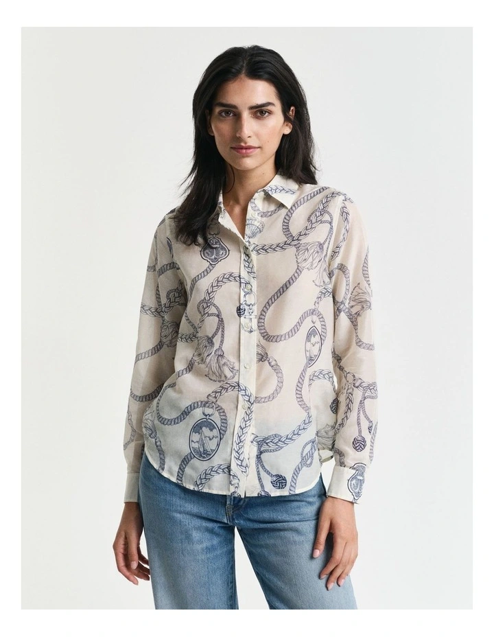 Regular Fit Sailing Print Cotton Silk Shirt in Cream image 1