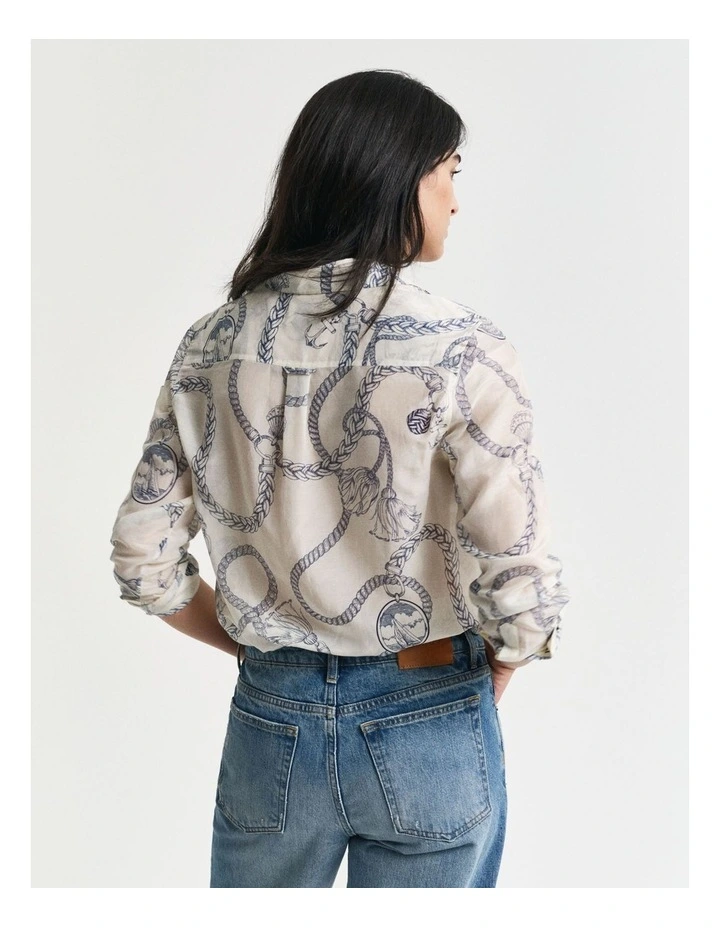 Regular Fit Sailing Print Cotton Silk Shirt in Cream image 2