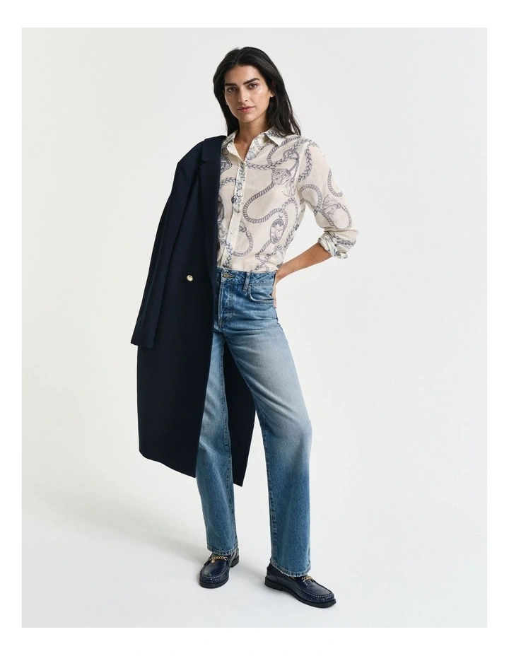 Regular Fit Sailing Print Cotton Silk Shirt in Cream image 3