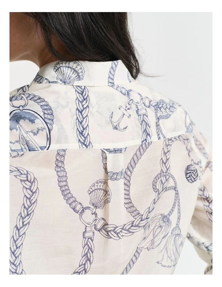 Regular Fit Sailing Print Cotton Silk Shirt in Cream image 5