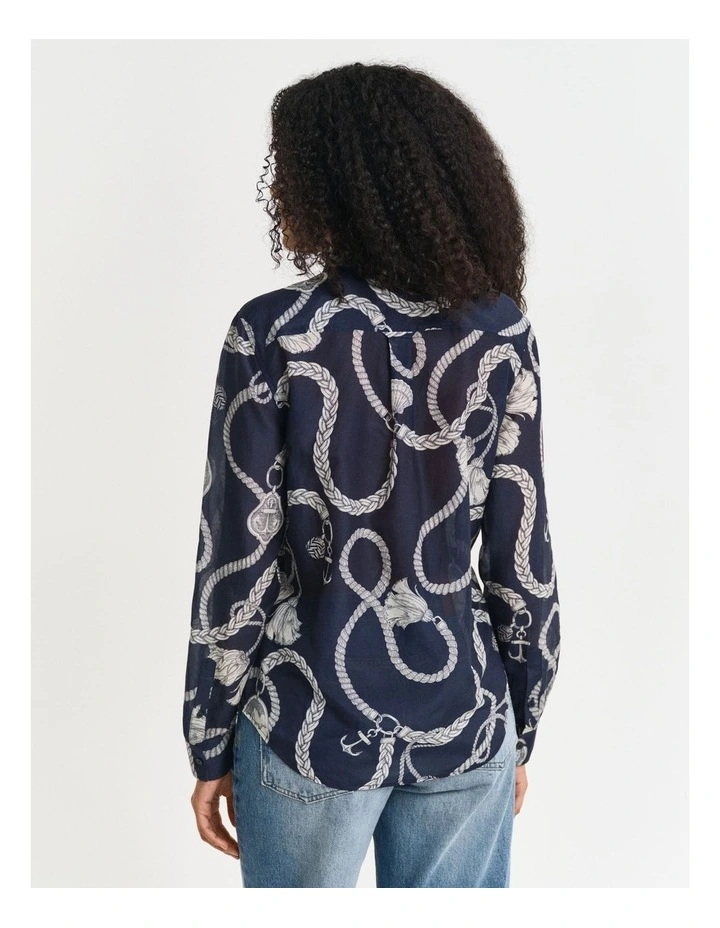 Regular Fit Sailing Print Cotton Silk Shirt in Evening Blue image 2