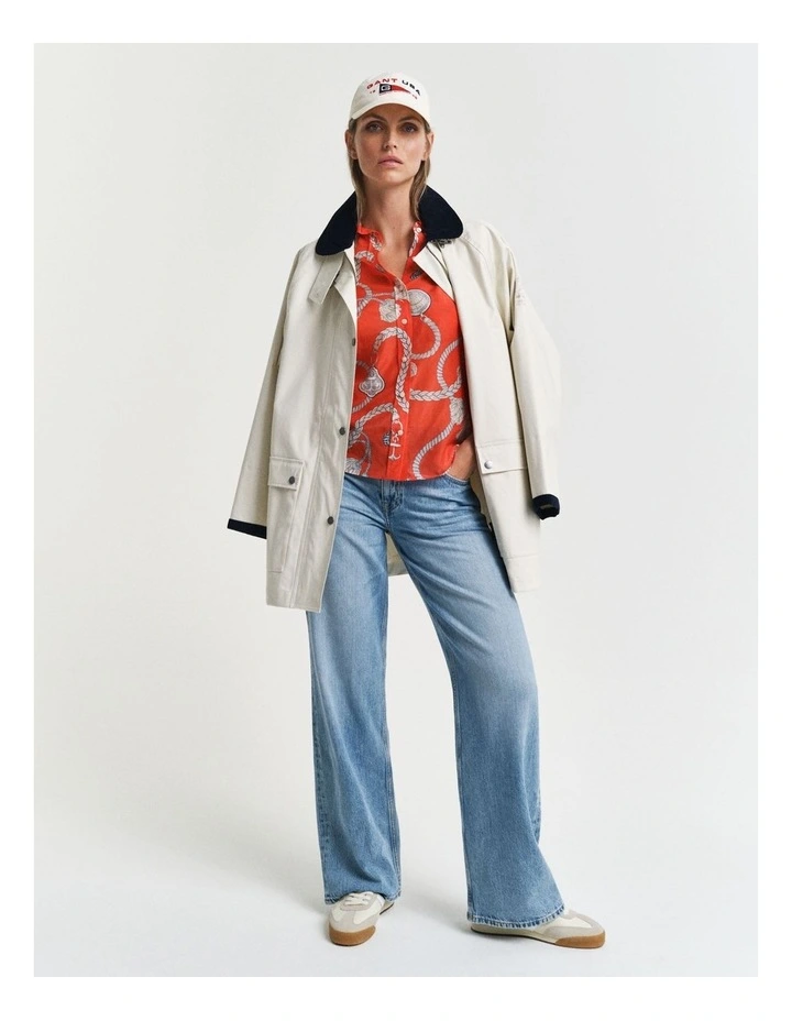 Regular Fit Sailing Print Cotton Silk Shirt in Orange Red image 4