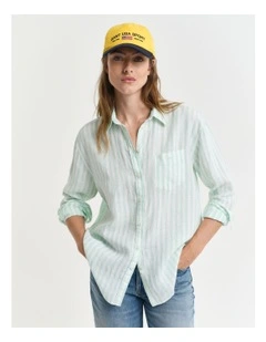 Relaxed Fit Striped Linen Shirt in Faded Mint