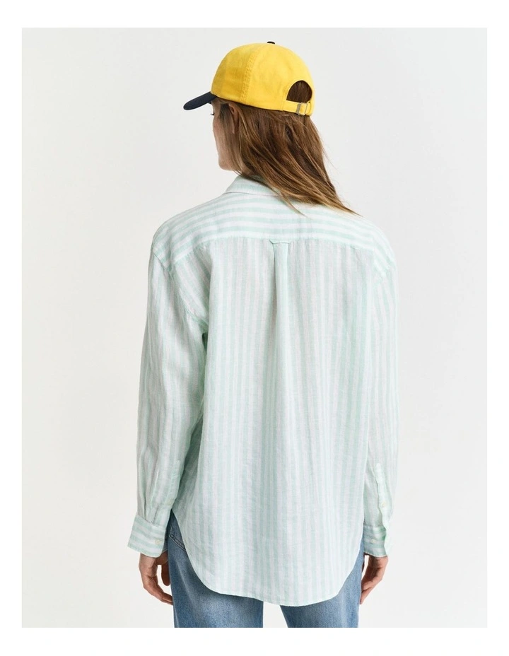 Relaxed Fit Striped Linen Shirt in Faded Mint image 2