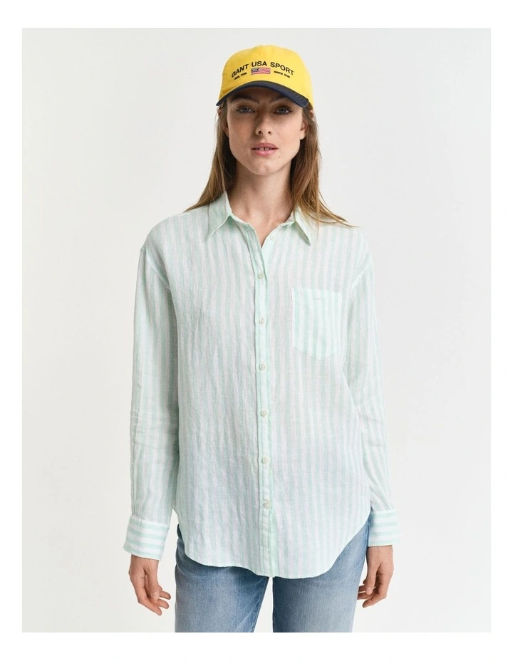 Relaxed Fit Striped Linen Shirt in Faded Mint image 5