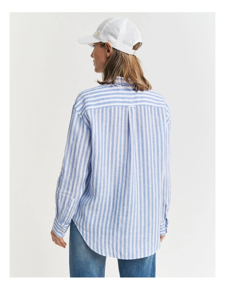 Relaxed Fit Striped Linen Shirt in Perfect Blue image 2