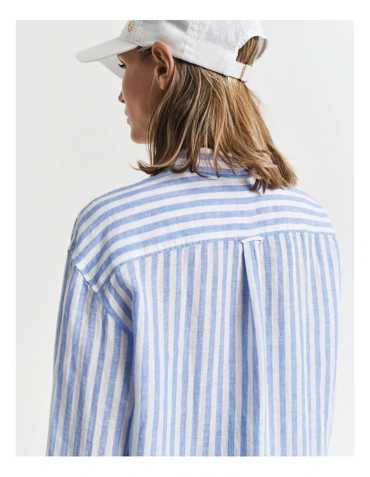 Relaxed Fit Striped Linen Shirt in Perfect Blue image 3