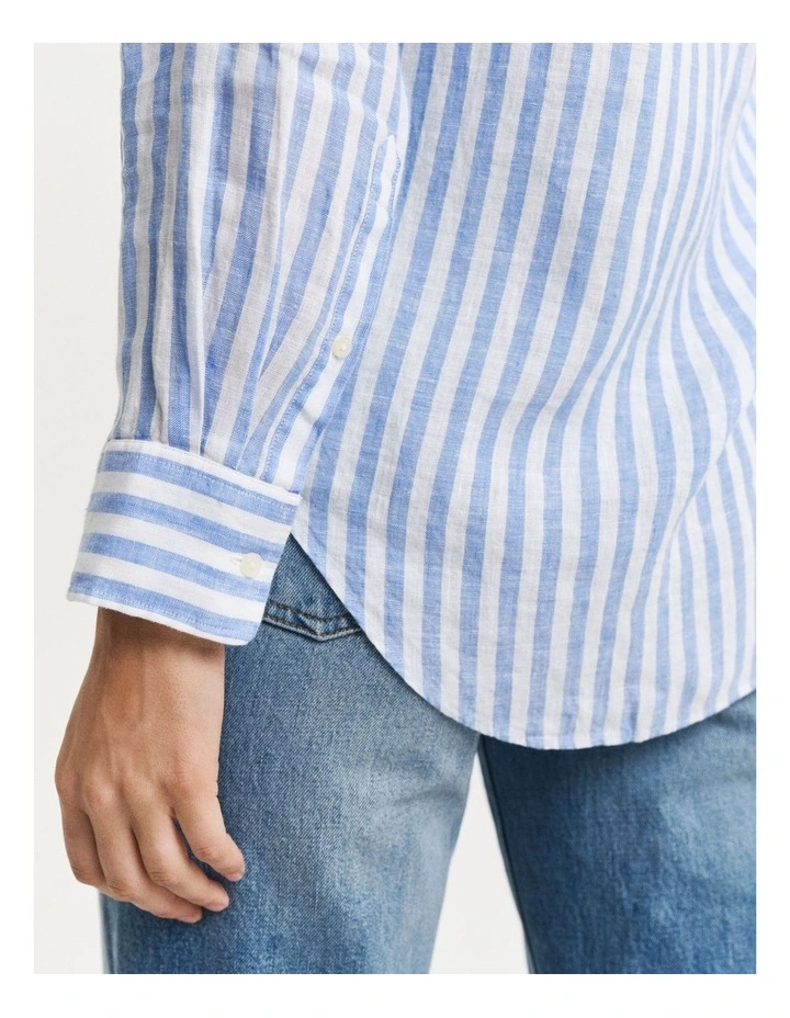 Relaxed Fit Striped Linen Shirt in Perfect Blue image 6