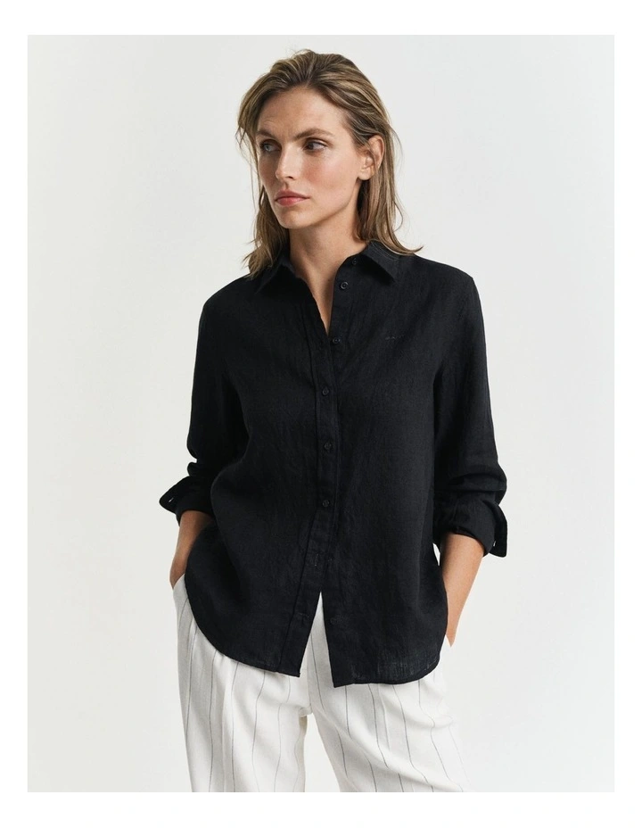 Regular Fit Linen Shirt in Black image 1