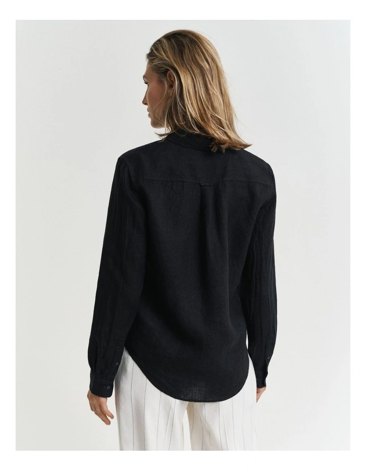 Regular Fit Linen Shirt in Black image 2