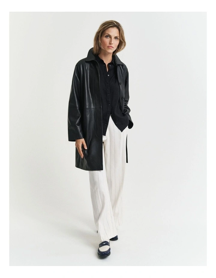 Regular Fit Linen Shirt in Black image 3