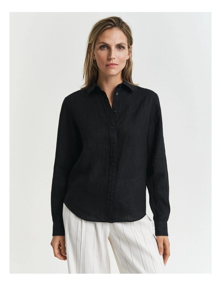 Regular Fit Linen Shirt in Black image 4