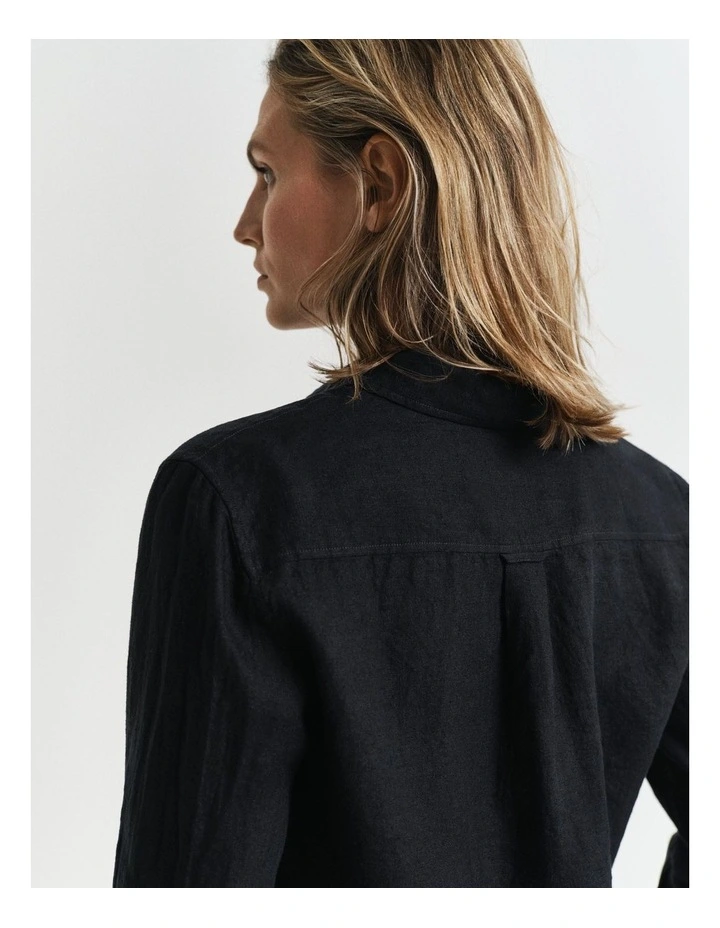 Regular Fit Linen Shirt in Black image 5