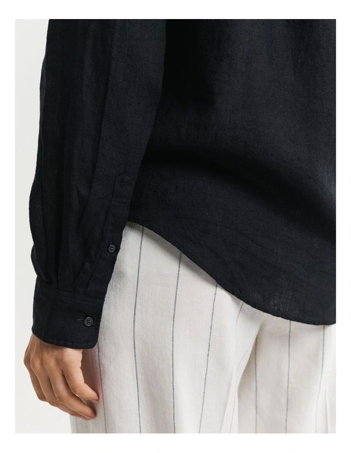 Regular Fit Linen Shirt in Black image 6