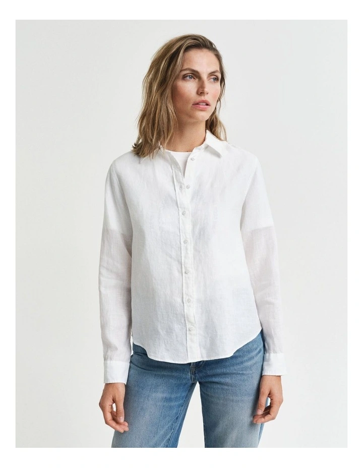 Regular Fit Linen Shirt in White image 1