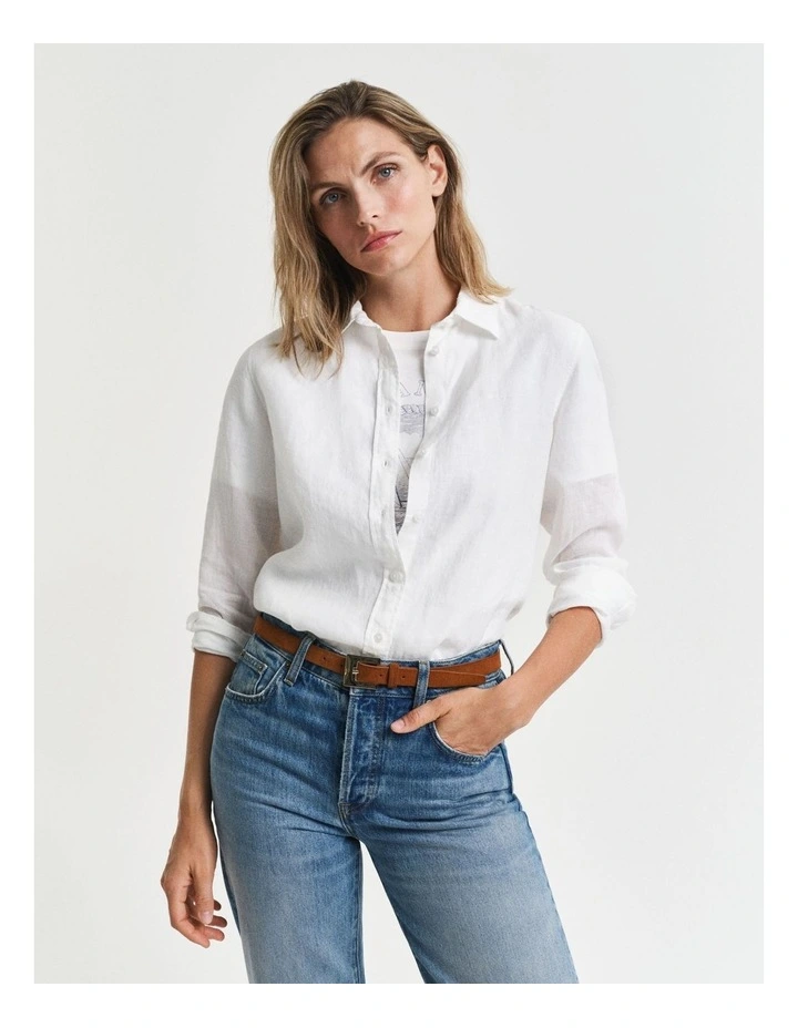 Regular Fit Linen Shirt in White image 3