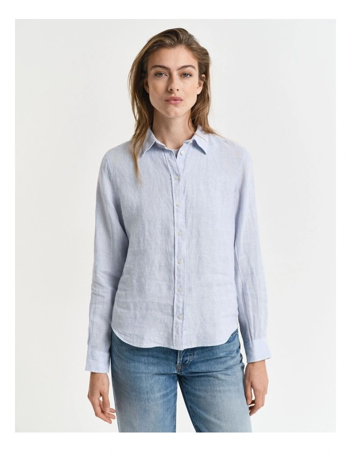 Regular Fit Linen Shirt in Light Blue image 3