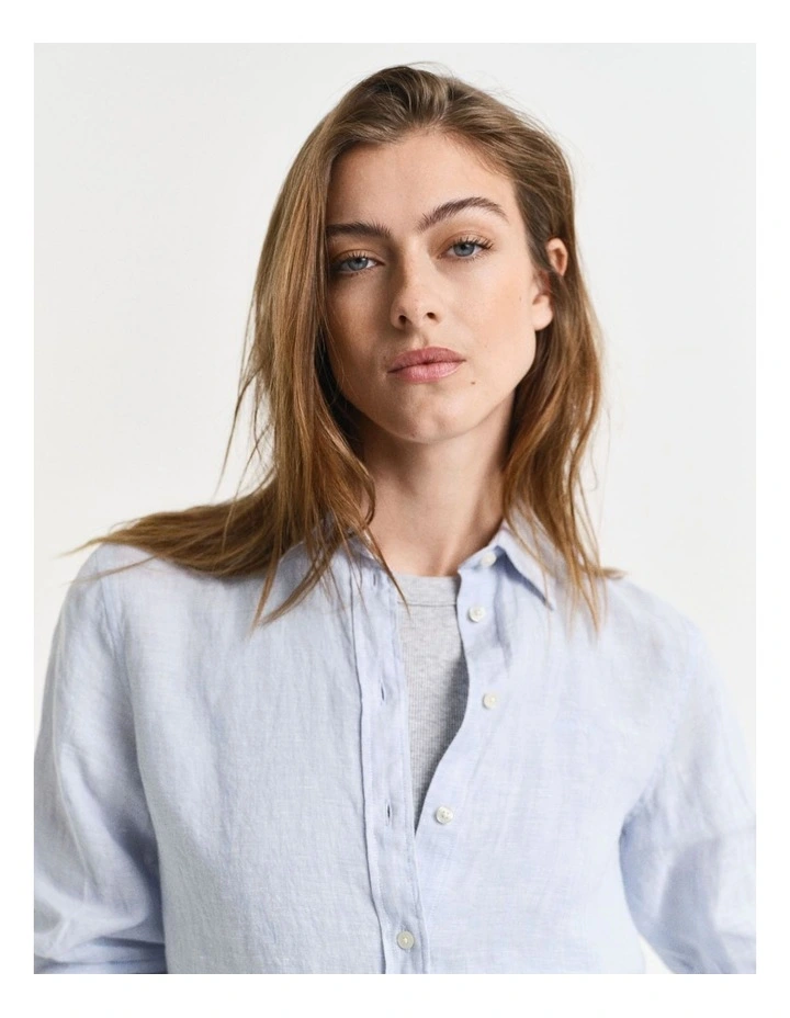 Regular Fit Linen Shirt in Light Blue image 4